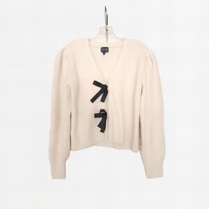 Elegant Cream Cardigan with Black Bow Accents